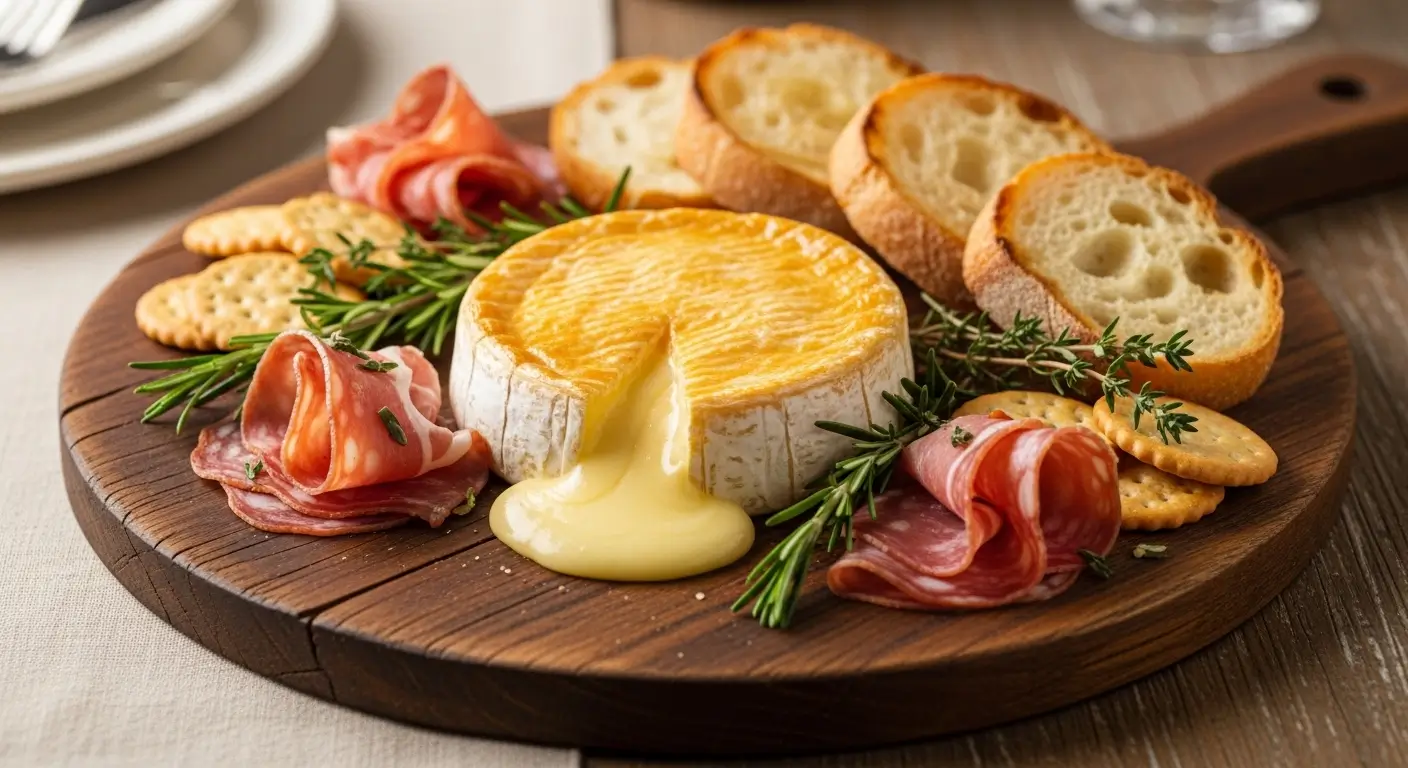 Camerbert coulant servi avec de la charcuterie
