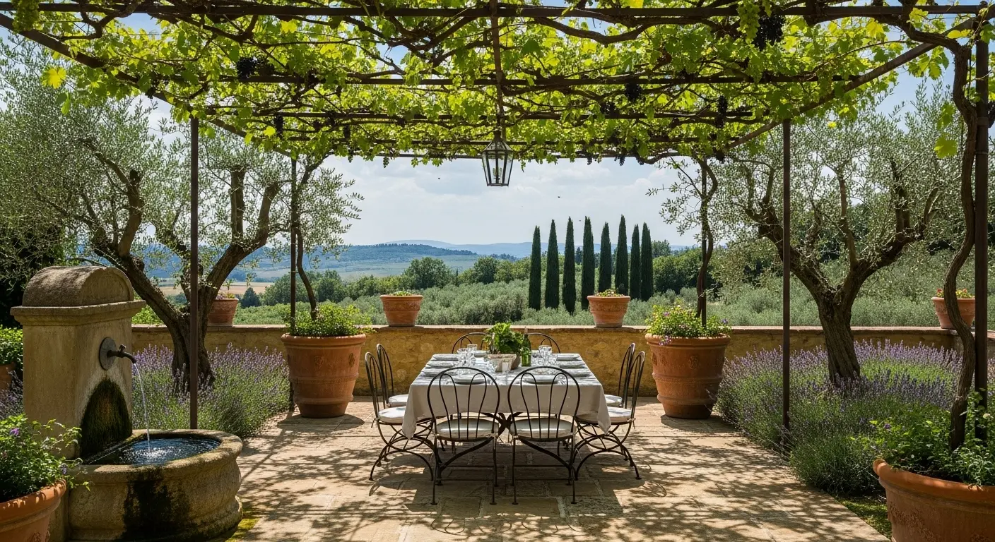 Jardin avec lavande, oliviers et vignes