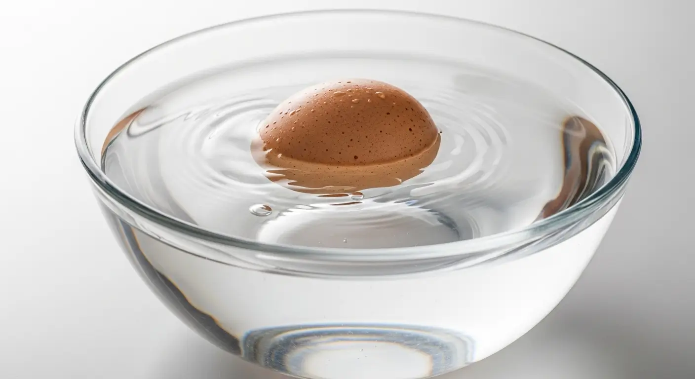 Oeuf qui flotte à la surface dans un saladier d'eau