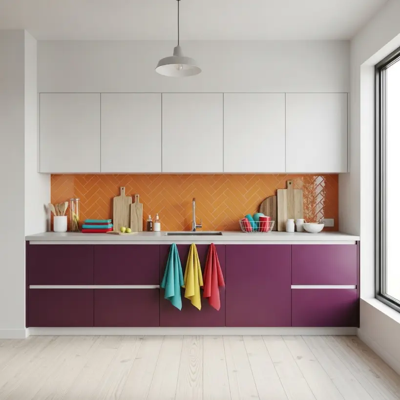 Violet + orange dans la cuisine