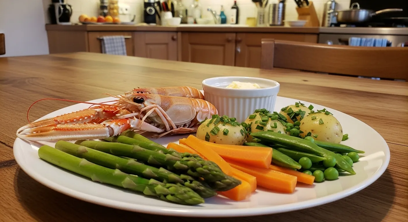 Langoustine avec légumes en accompagnement