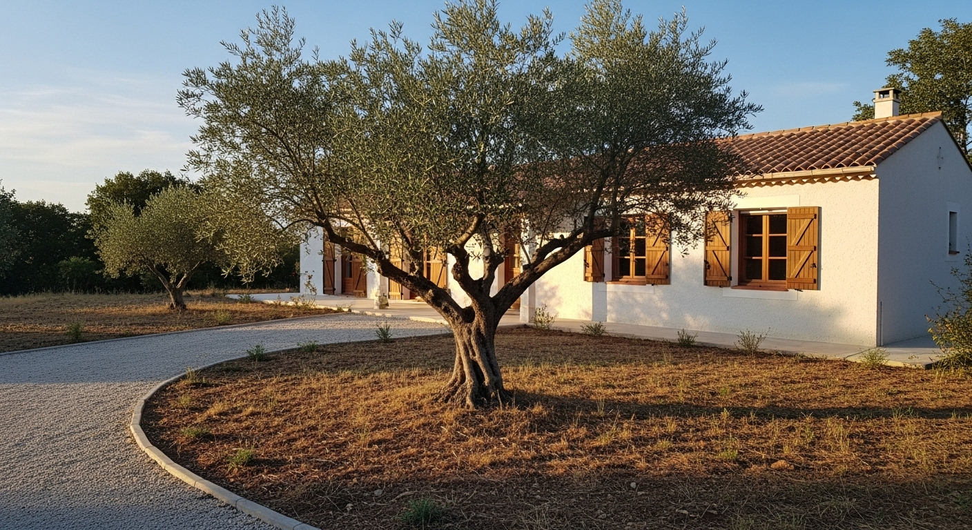 Oliviers plantés près d'une maison