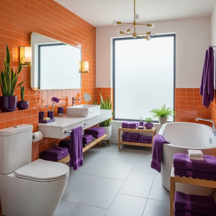 Violet et orange dans la salle de bain