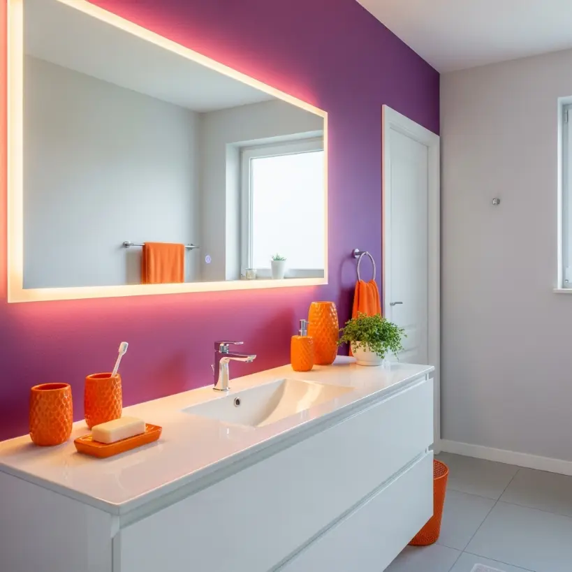 Orange et violet dans la salle de bain