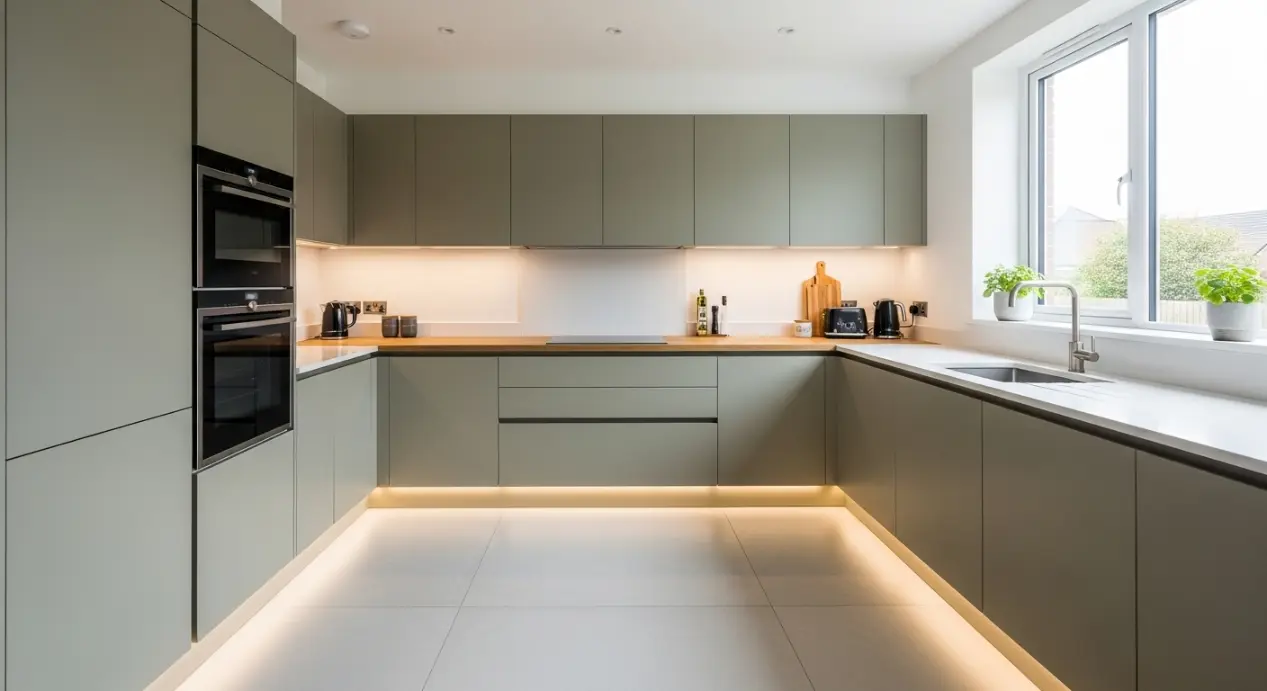 Cuisine moderne minimaliste verte et bois