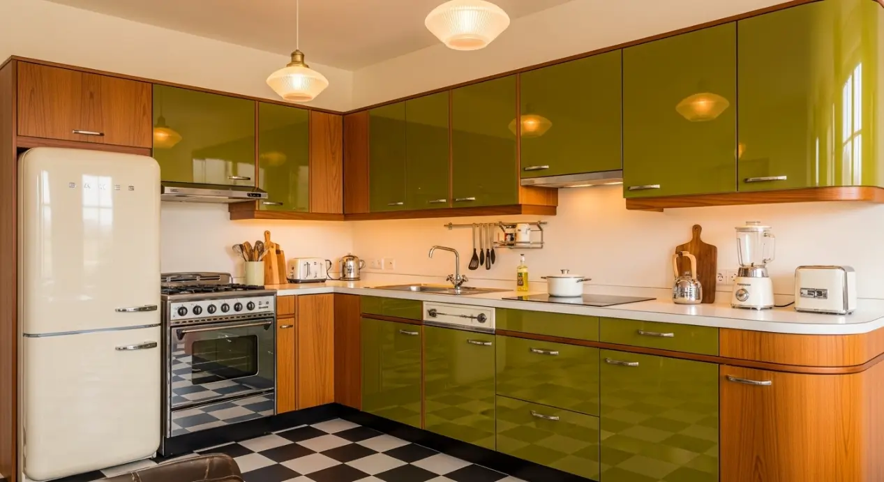 Cuisine verte et bois vintage