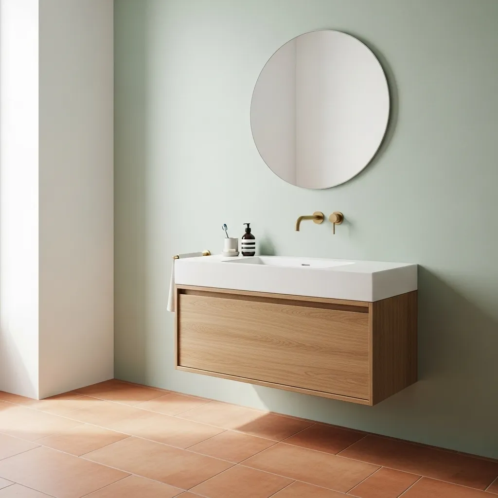 Vert sauge et terracotta dans la salle de bain