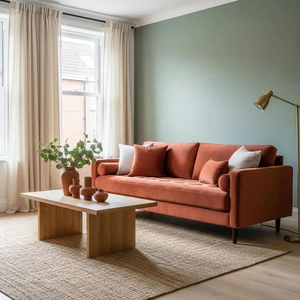 Vert sauge et terracotta dans le salon
