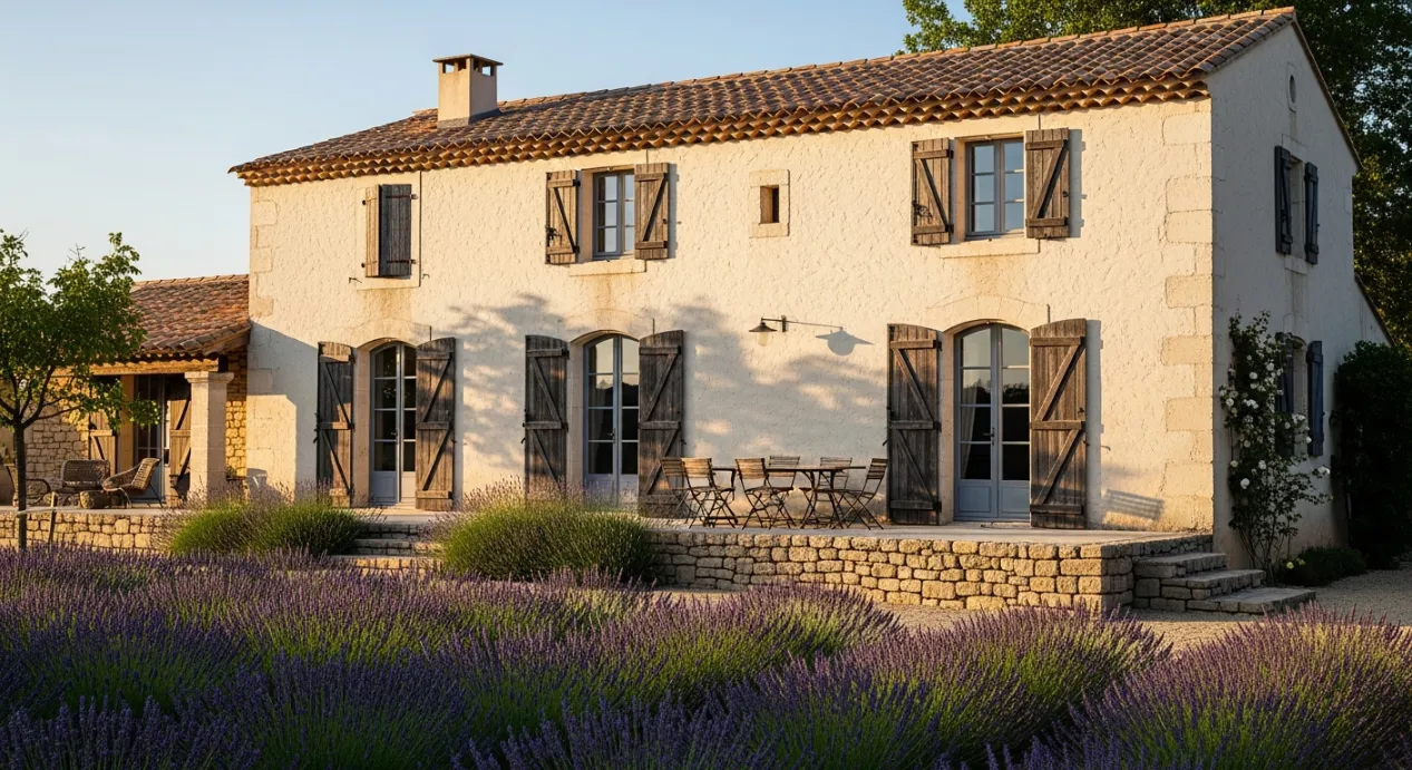Maison avec une facade blanc cassé