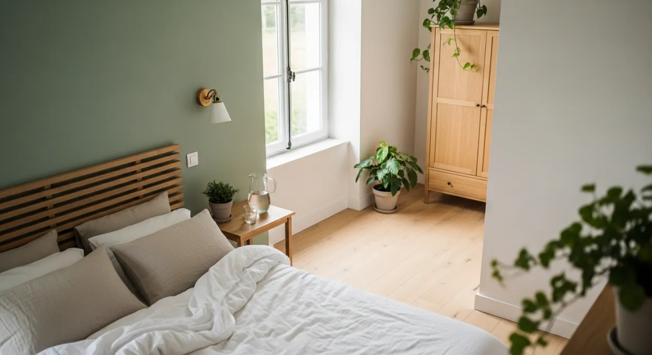Inspirations pour une chambre verte et bois