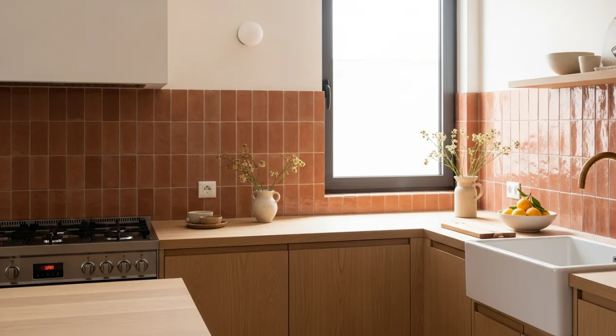 Cuisine avec du bois et la couleur terracotta