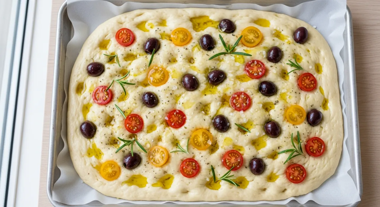 Préparation d'une focaccia avec de la levure seche