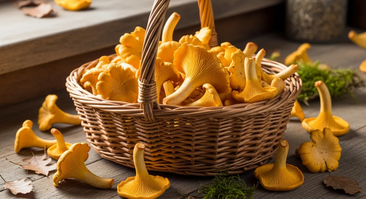 Girolles fraiches dans un panier