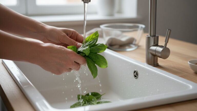 Laver les feuilles de basilic
