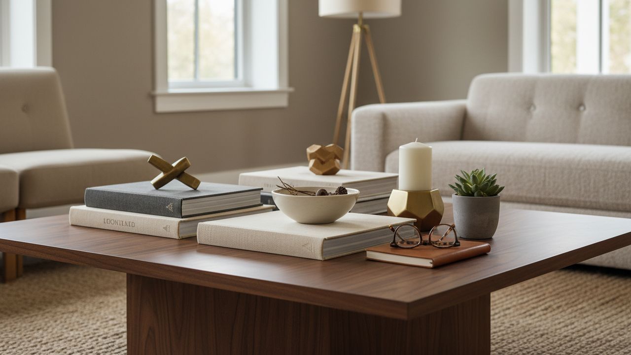 Table basse wengé et décoration