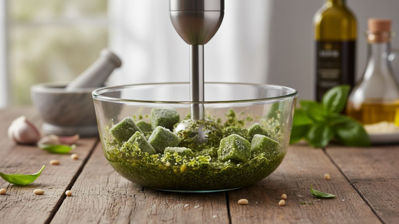 Mixer le basilic congelé