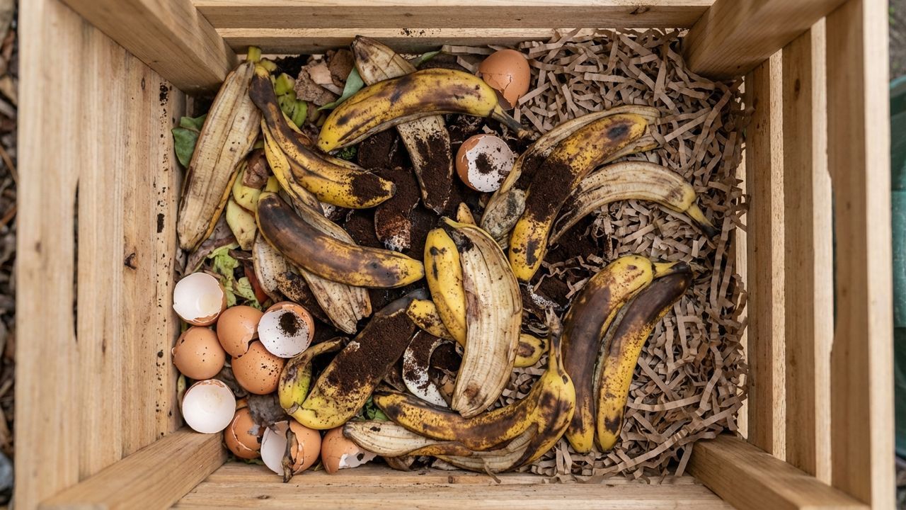 Composteur avec des peaux de bananes