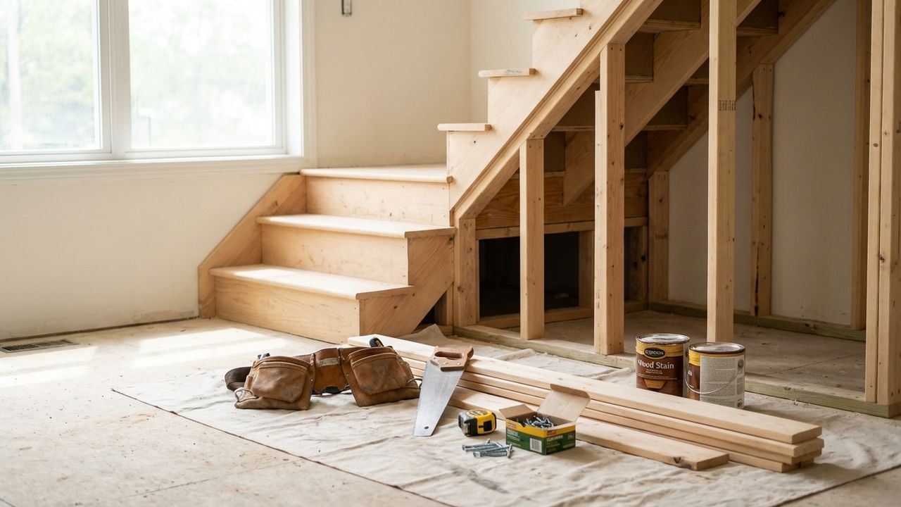 Travaux sur un escalier en bois