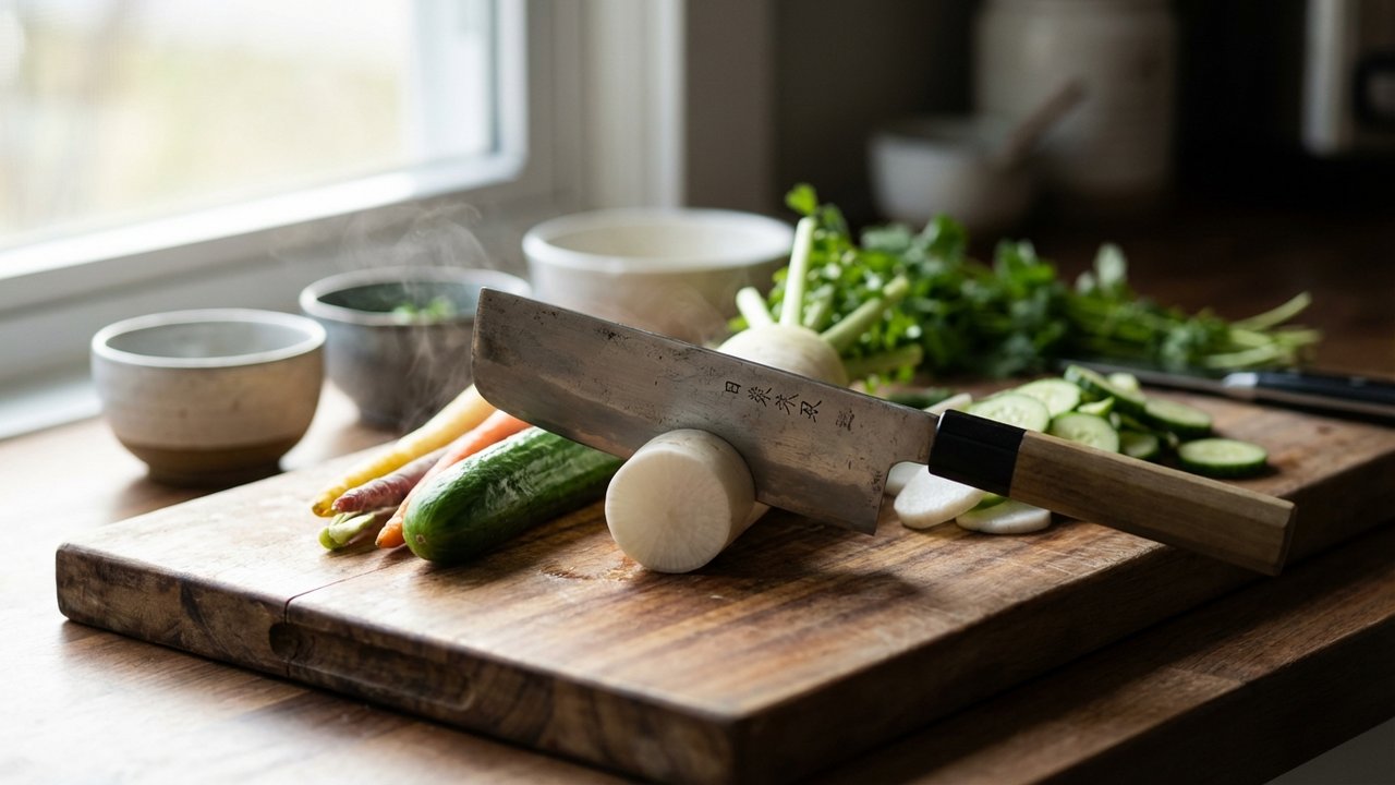 Couteau nakiri tranchant des légumes frais avec précision