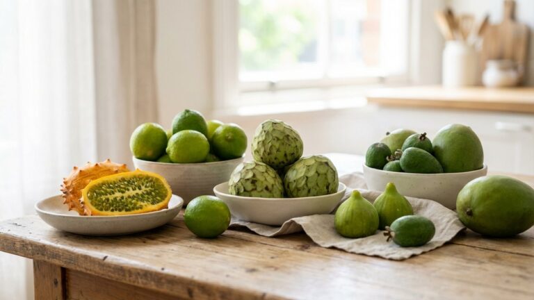 Collection de 17 fruits exotiques verts variés