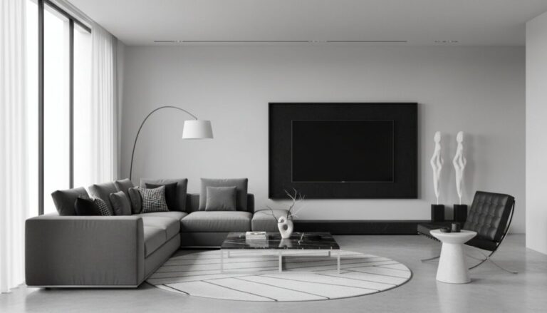 Salon élégant avec décoration noir, blanc et gris