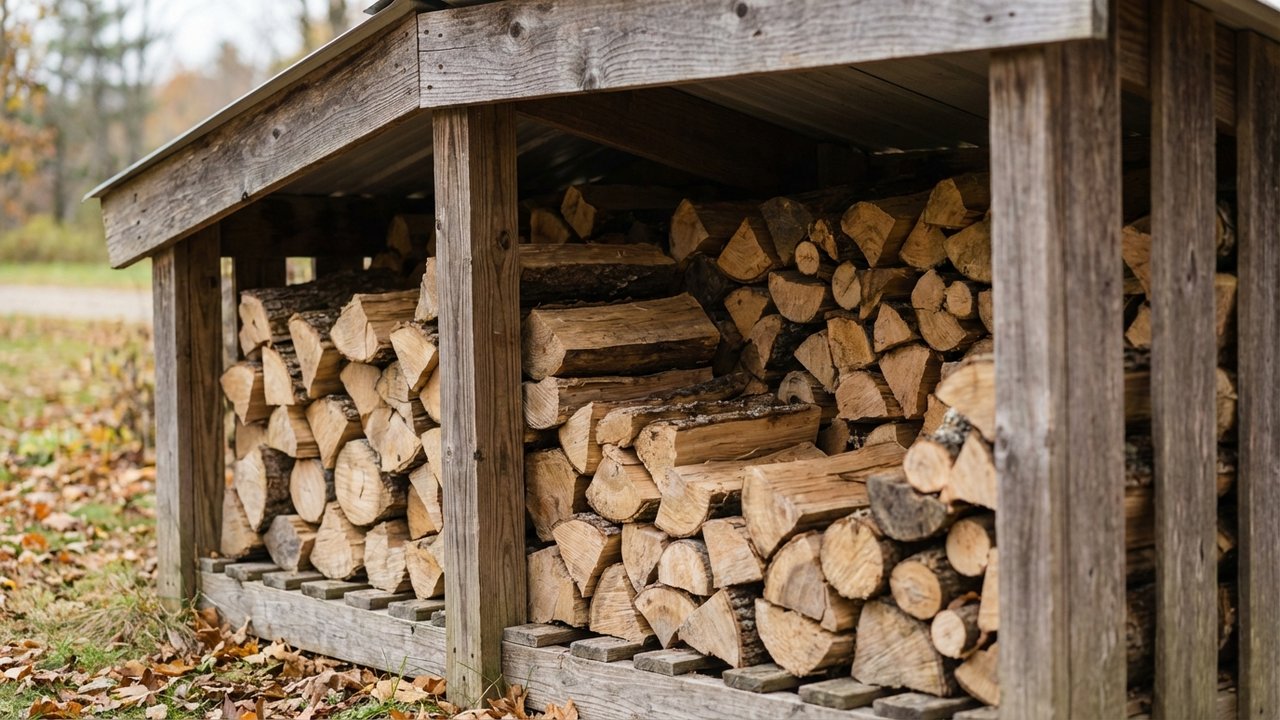 Bois de chauffage sec correctement stocké sous abri pour une combustion optimale