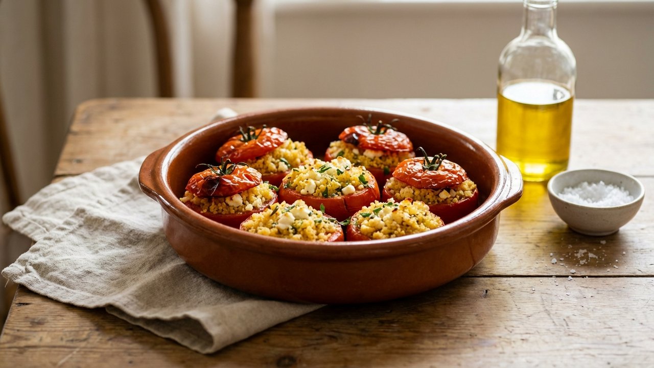 Tomates farcies à la semoule et feta cuites au four