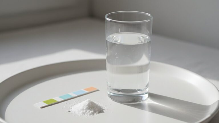 Verre d'eau alcalinisée avec bicarbonate de soude et bandelette pH
