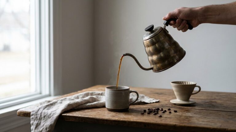 Café préparé sans cafetière versé dans une tasse