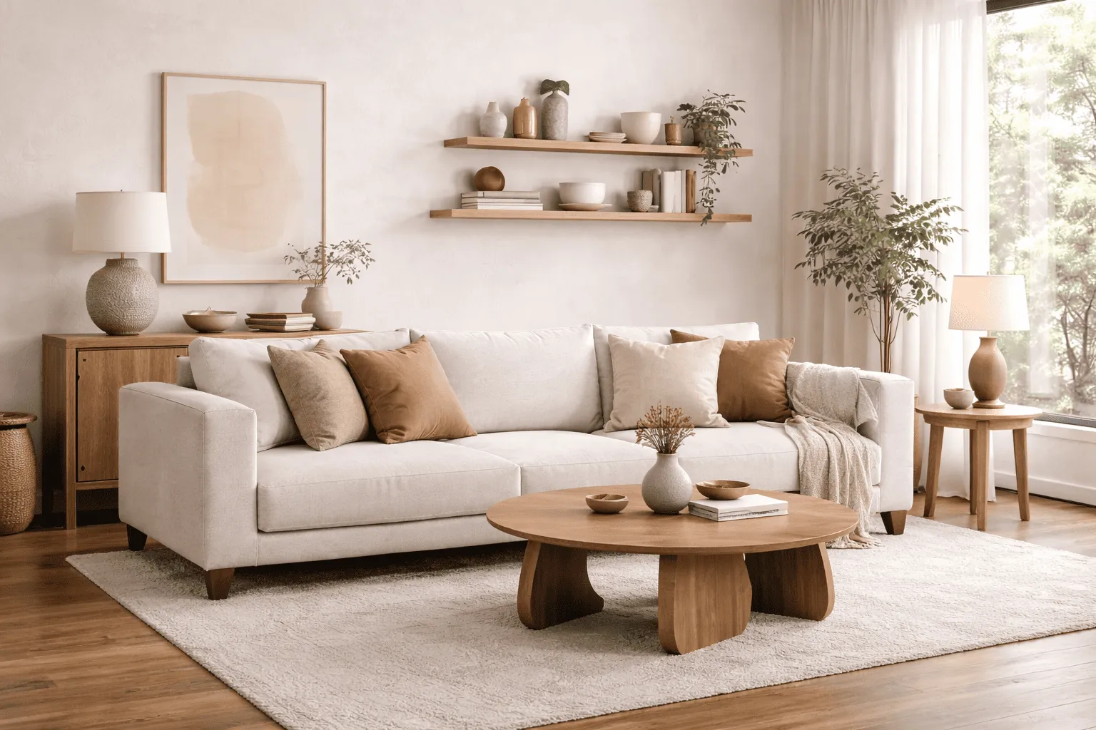 Grand canapé beige dans un salon