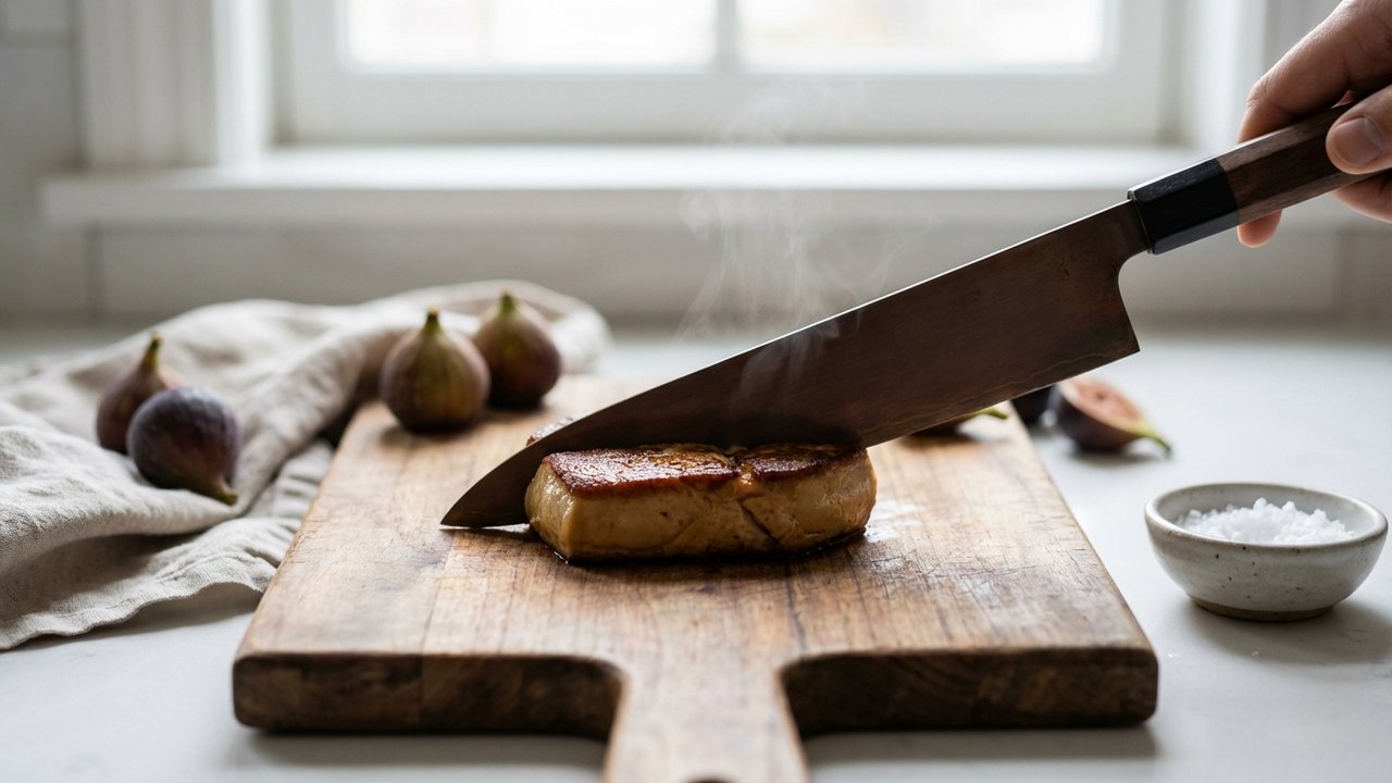 Découpe nette du foie gras avec un couteau chaud