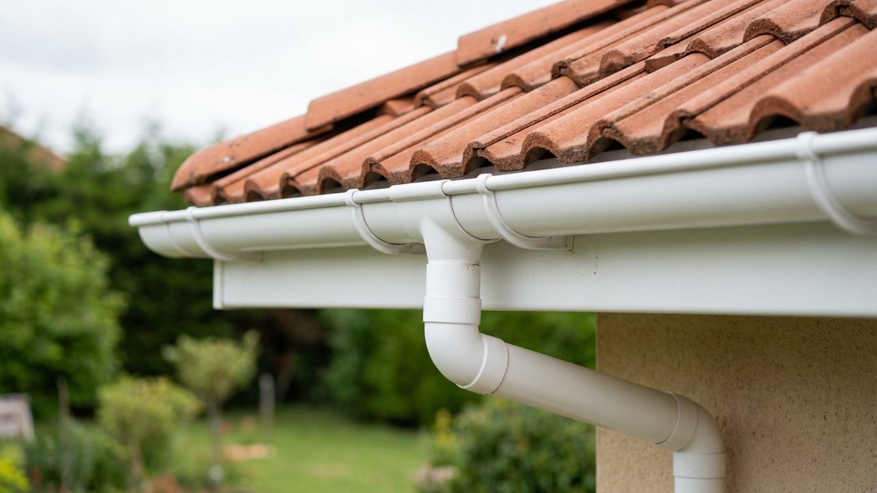 Installation d'une gouttière PVC sur toiture avec pente correcte