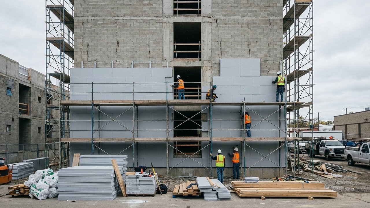 Installation d'isolation extérieure performante sur parpaing pour RT 2020