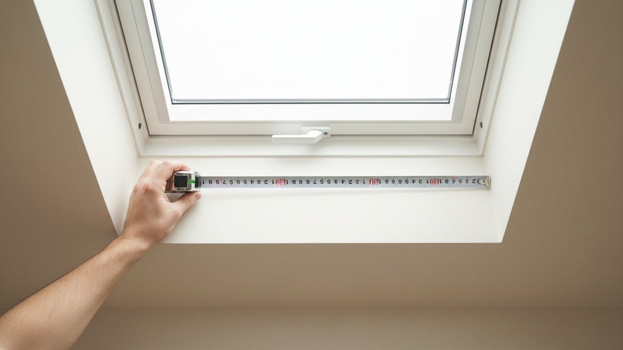 Mesure de la largeur intérieure d'une fenêtre Velux avec mètre ruban