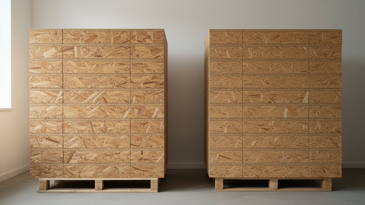 Panneaux OSB et aggloméré pour plancher côte à côte