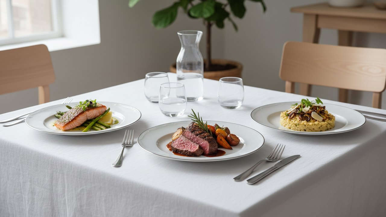 Trois menus complets préparés la veille pour 8 personnes