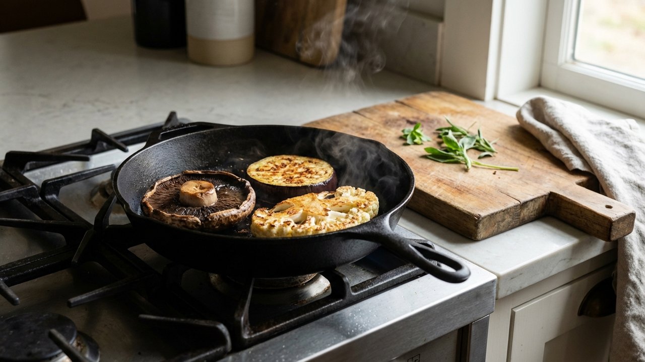 Cuisson à la poêle de steaks végétaux dorés et croustillants