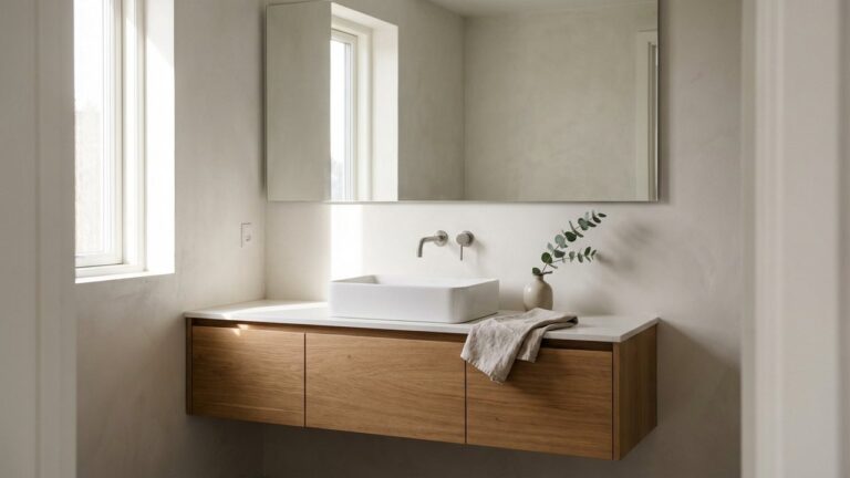 Plan de travail salle de bain à hauteur standard avec vasque