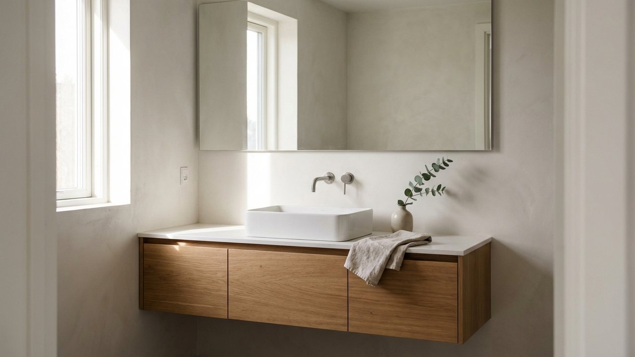 Plan de travail salle de bain à hauteur standard avec vasque