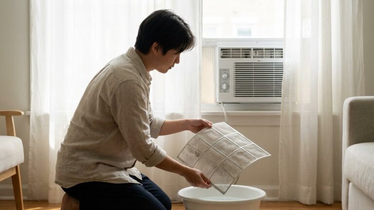Nettoyage d'un filtre de climatisation encrassé
