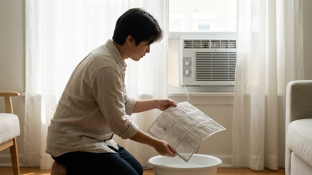 Nettoyage d'un filtre de climatisation encrassé