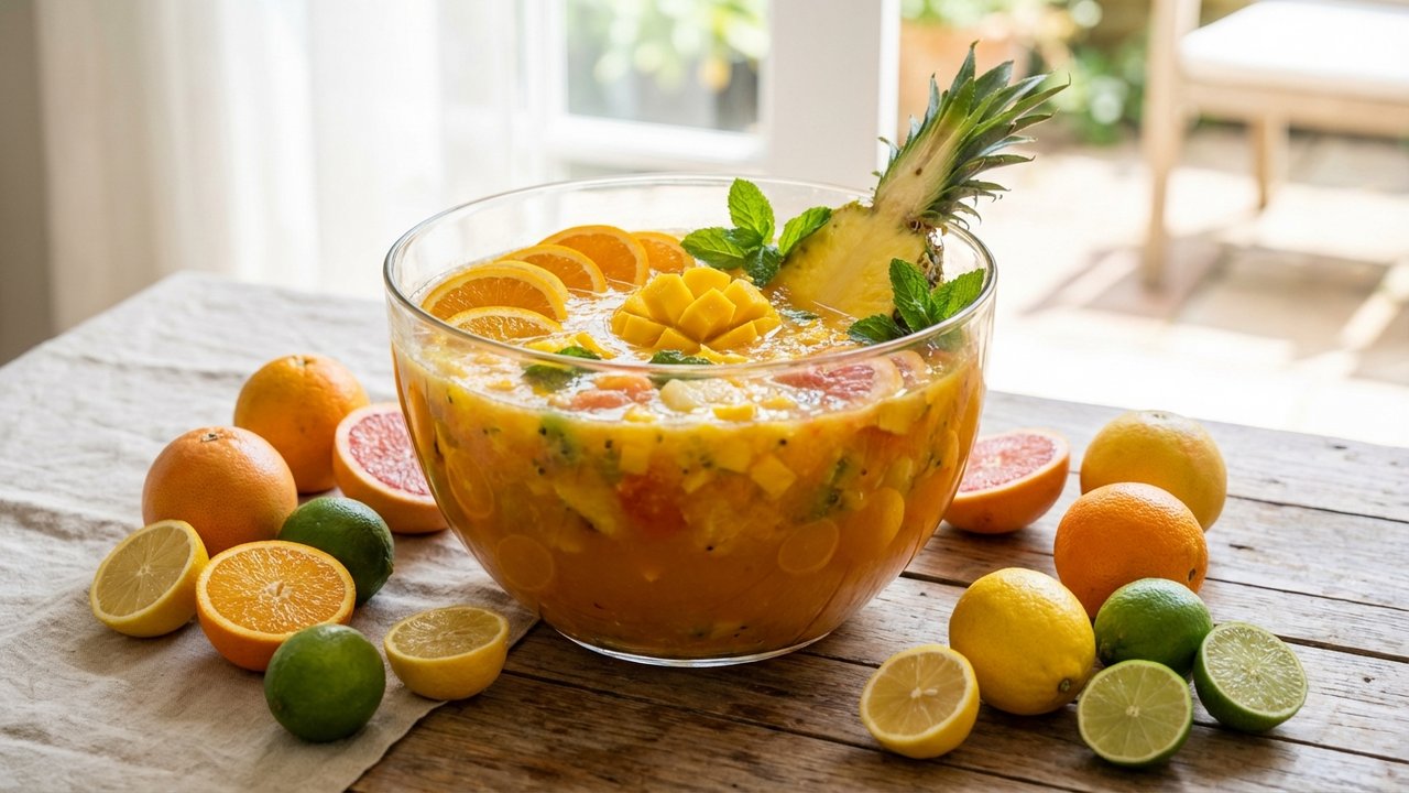 Grand saladier de punch tropical pour 30 personnes avec fruits frais