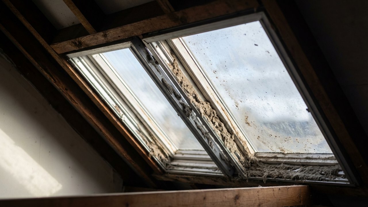 Store Velux bloqué avec accumulation de poussière dans les rails