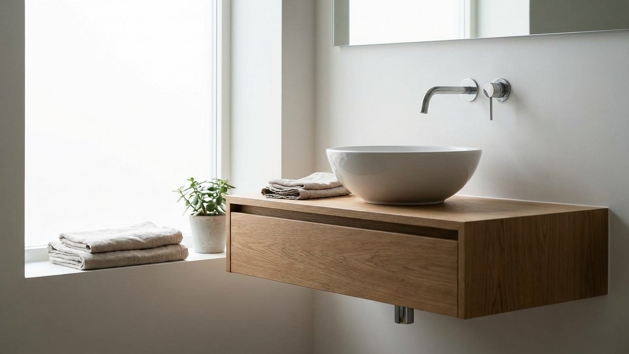 Vasque positionnée à la bonne hauteur ergonomique sur meuble