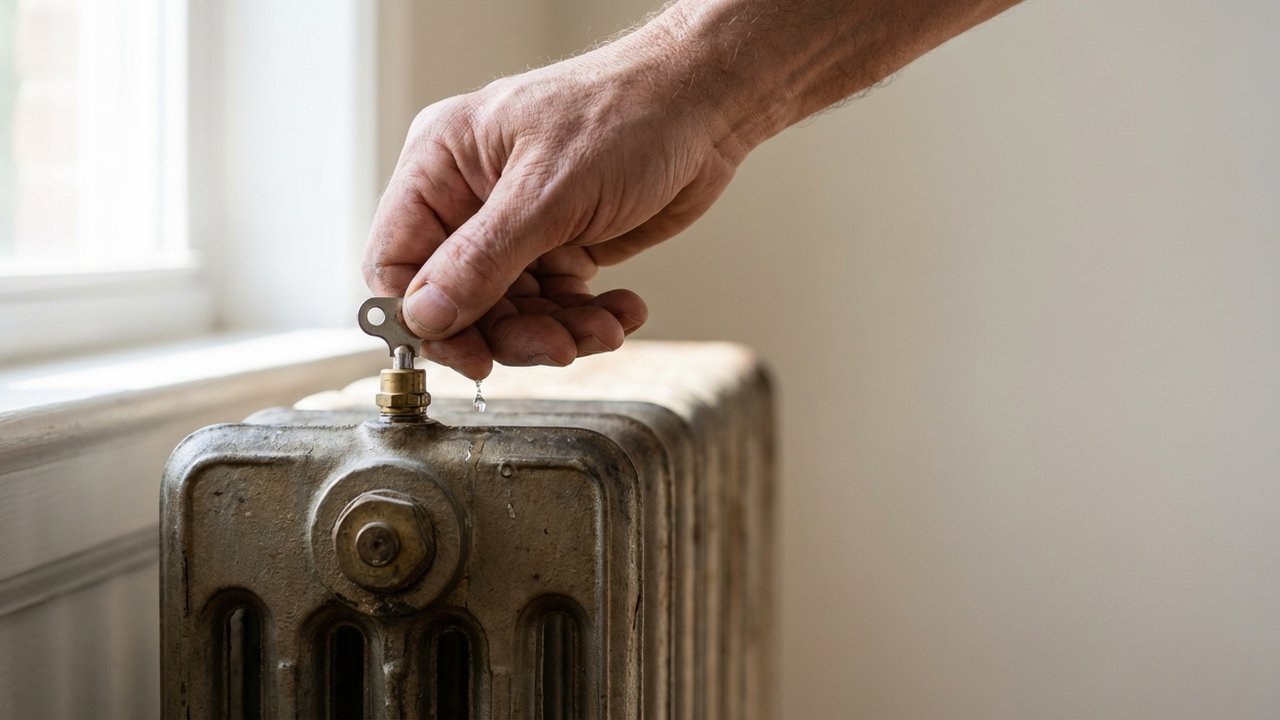 Ouverture de la vis de purge d'un radiateur à eau