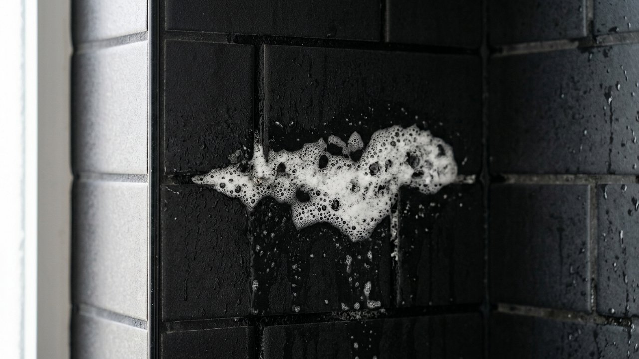 Réaction effervescente du bicarbonate et vinaigre blanc sur joints noircis