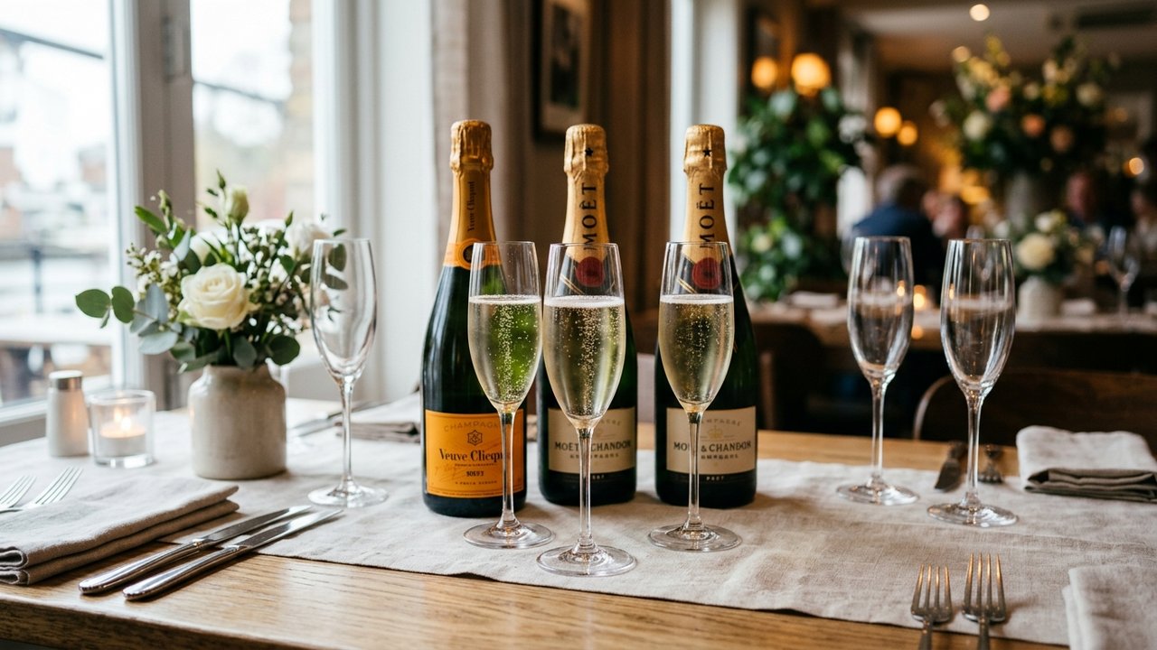 Bouteilles de champagne et coupes pour apéritif de 40 personnes