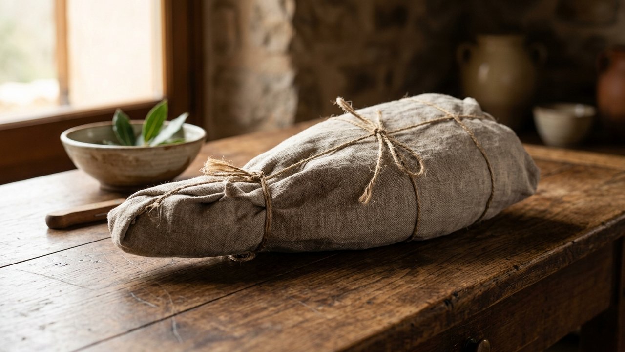Jambon cru entamé enveloppé correctement pour la conservation