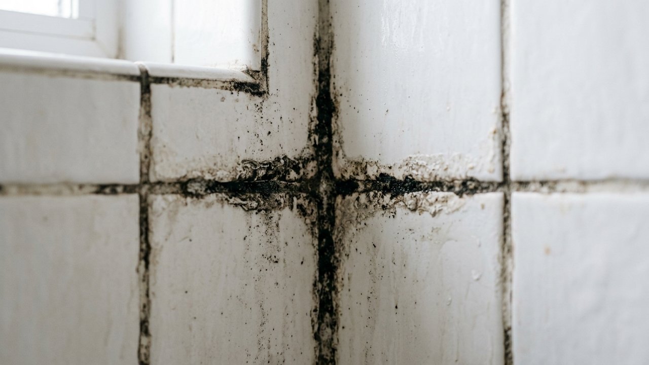 Joints de carrelage fortement calcifiés et encrassés dans une douche