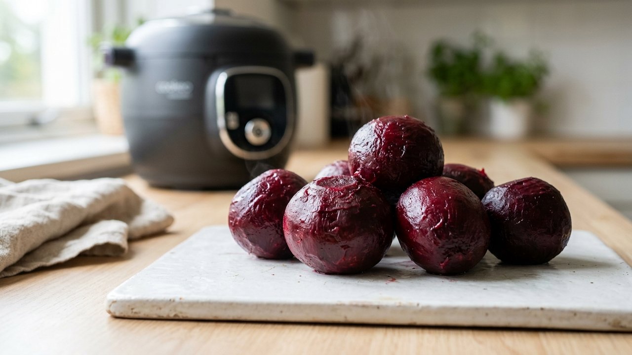 Betteraves rouges épluchées et refroidies après cuisson au Cookeo